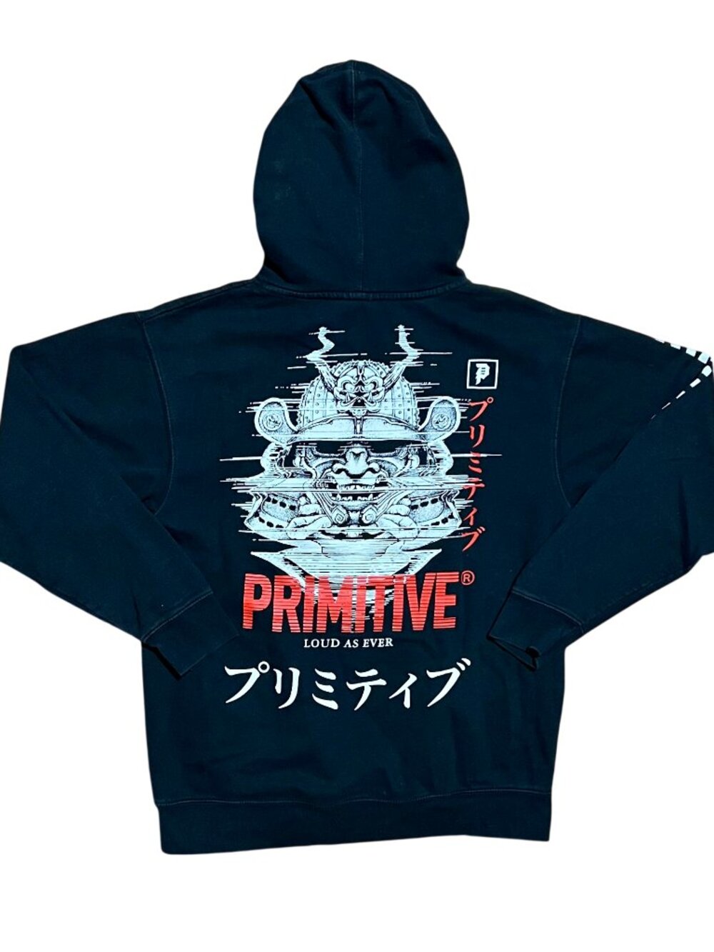 Primitive Skateboarding Loud As Ever Samurai Japanese Black Hoodie, Men's Medium